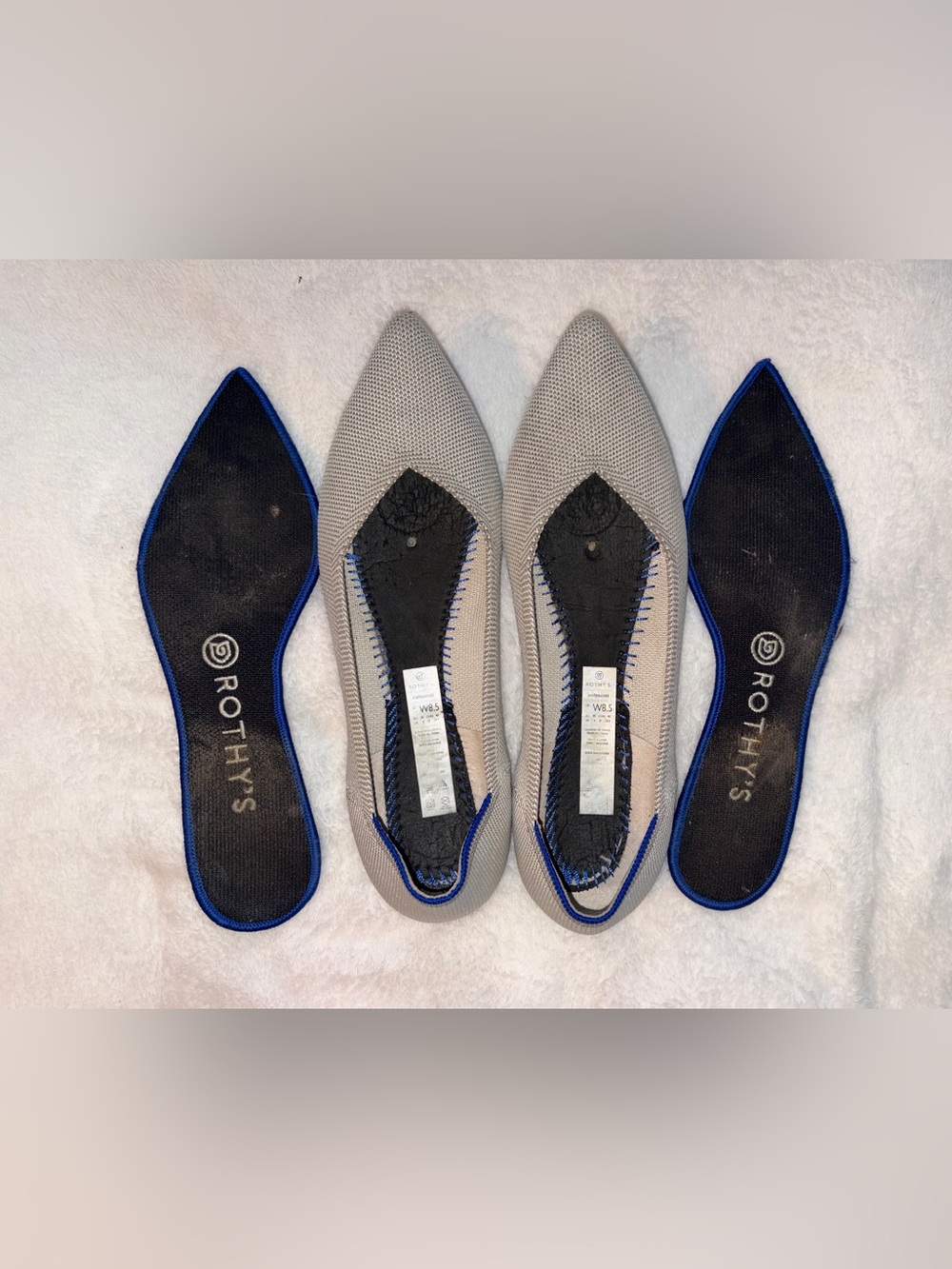 Rothy’s Pointed Toe Light Grey Flats sz 8.5 - Picture 5 of 7